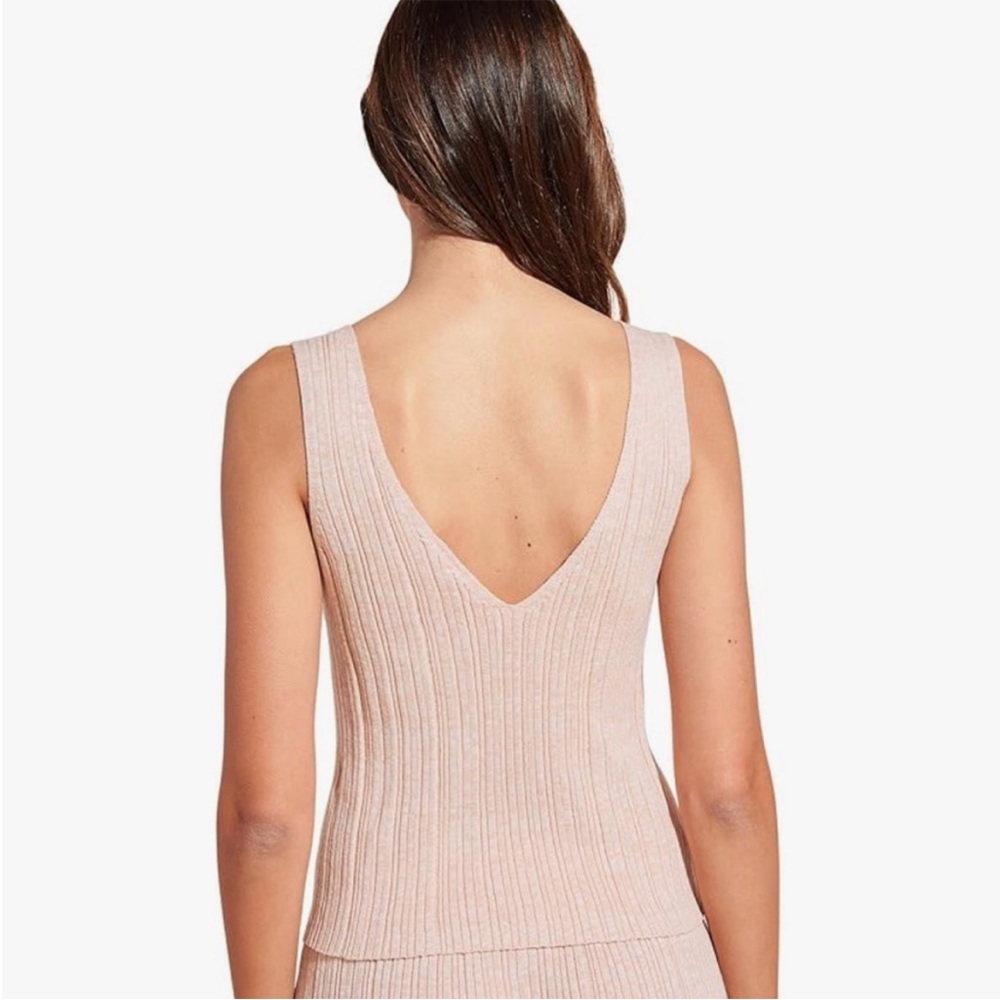 NWT Eberjey Infinite V-Neck Ribbed Sweater Tank Peach Parfait Size XL Reg. $98 - Picture 4 of 10